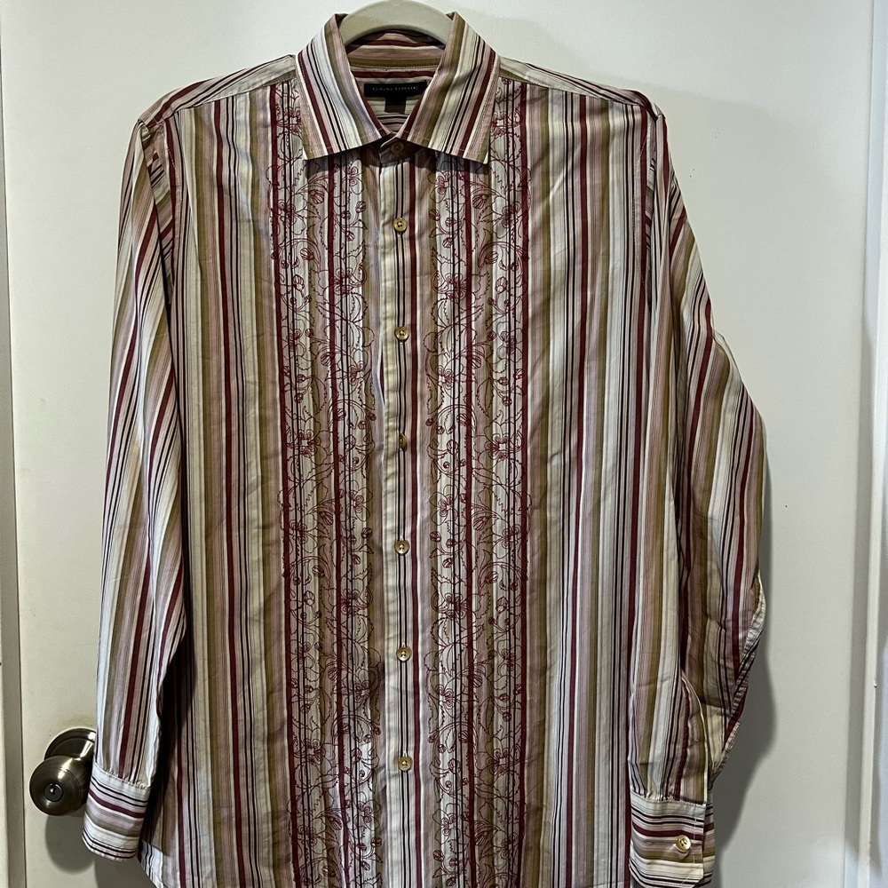 🛍️ Banana Republic Burgundy and Beige Striped Blouse
